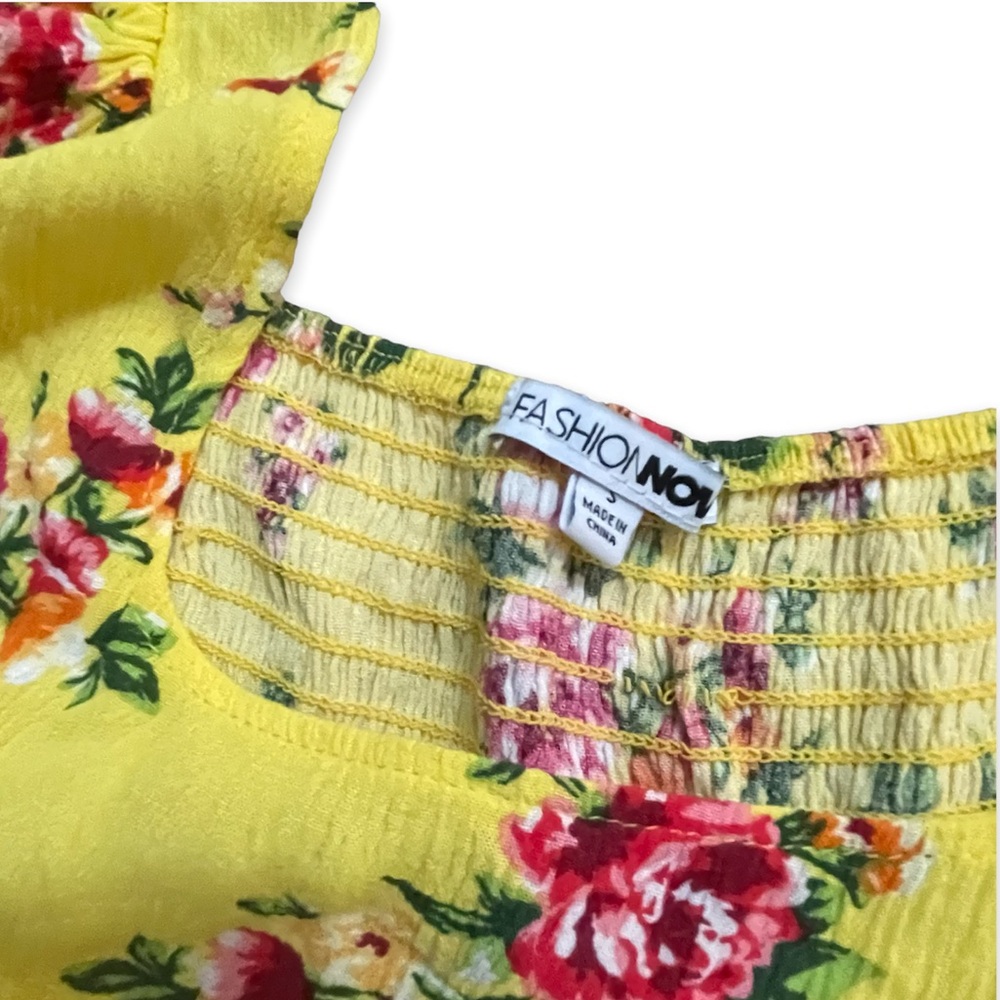 Beautiful Lightweight Breanna Puff Sleeve Yellow Bohemian Floral Mini Dress - Picture 12 of 13